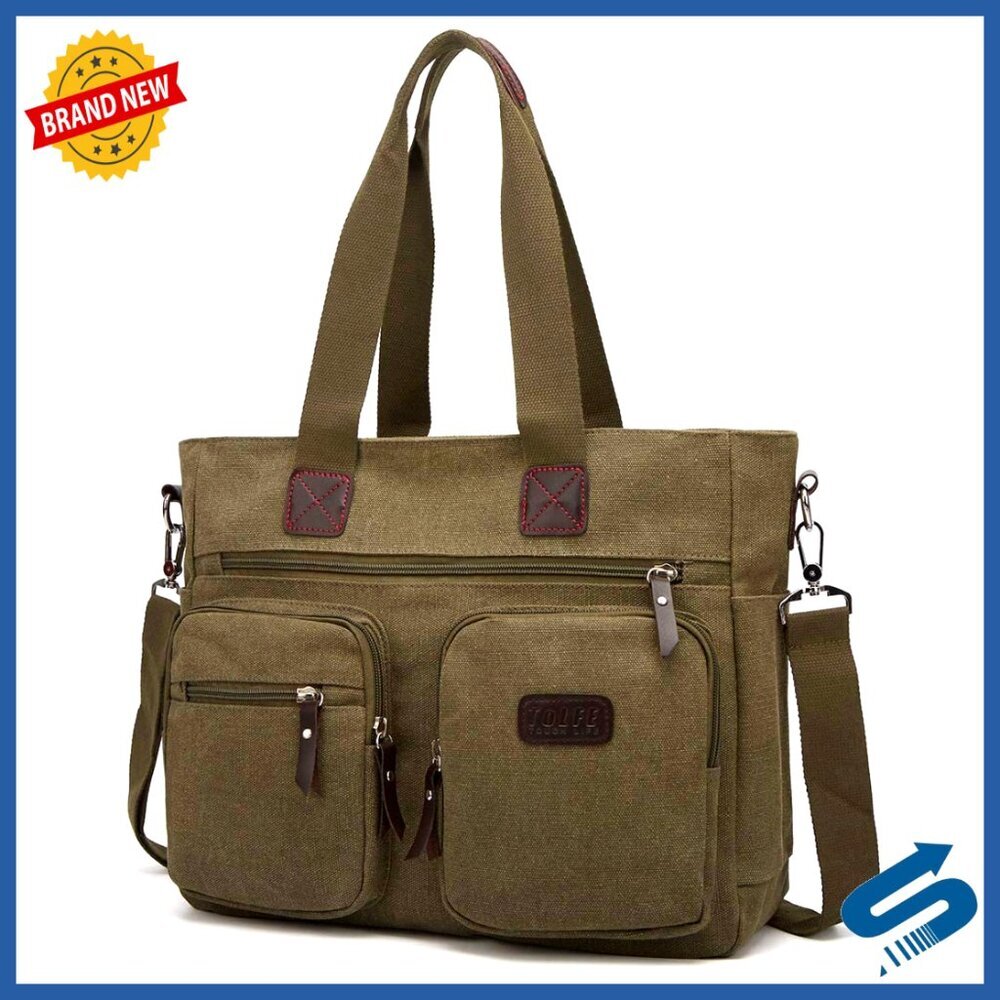 Canvas Satchel Handbag Top Handle Shoulder Tote Crossbody Bag Multi Pocket